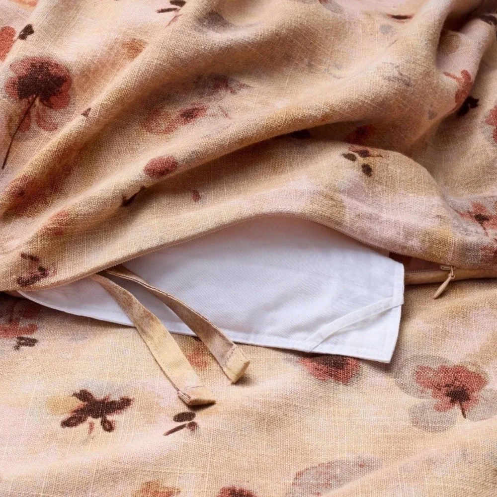 Casaluna King Heavyweight Linen Blend Duvet Cover Pressed Floral